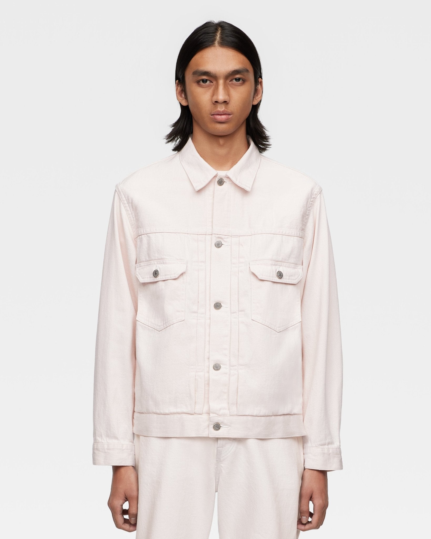MOMOTARO JEANS ストライプ ノーカラージャケット 42 002 DENIM JACKET - SAKURA DYED – MOMOTARO JEANS