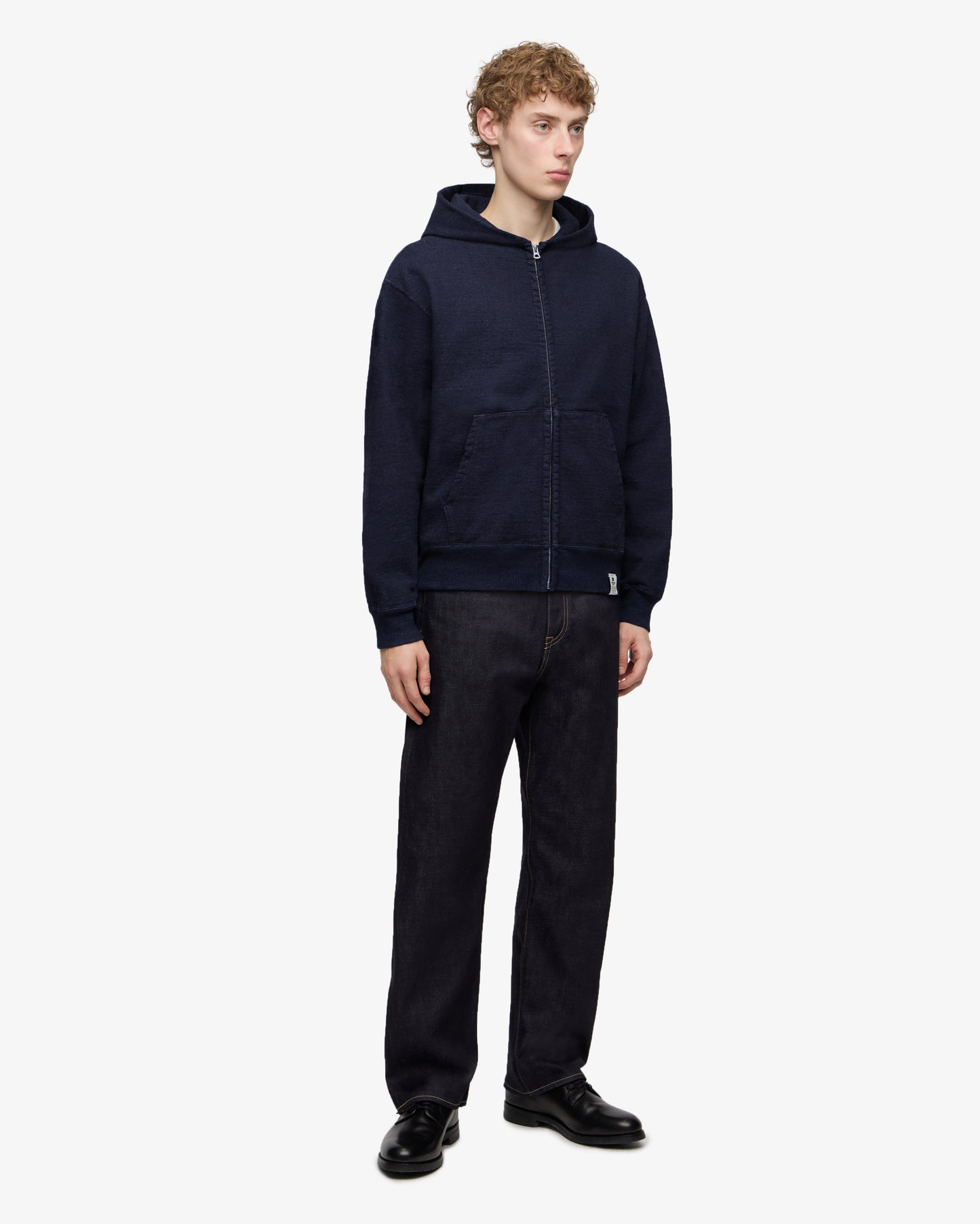 INDIGO SWEAT ZIP UP HOODY-YARN DYED