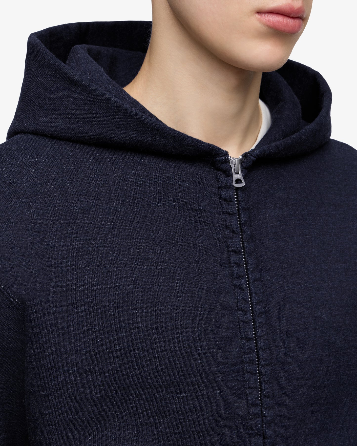 INDIGO SWEAT ZIP UP HOODY-YARN DYED