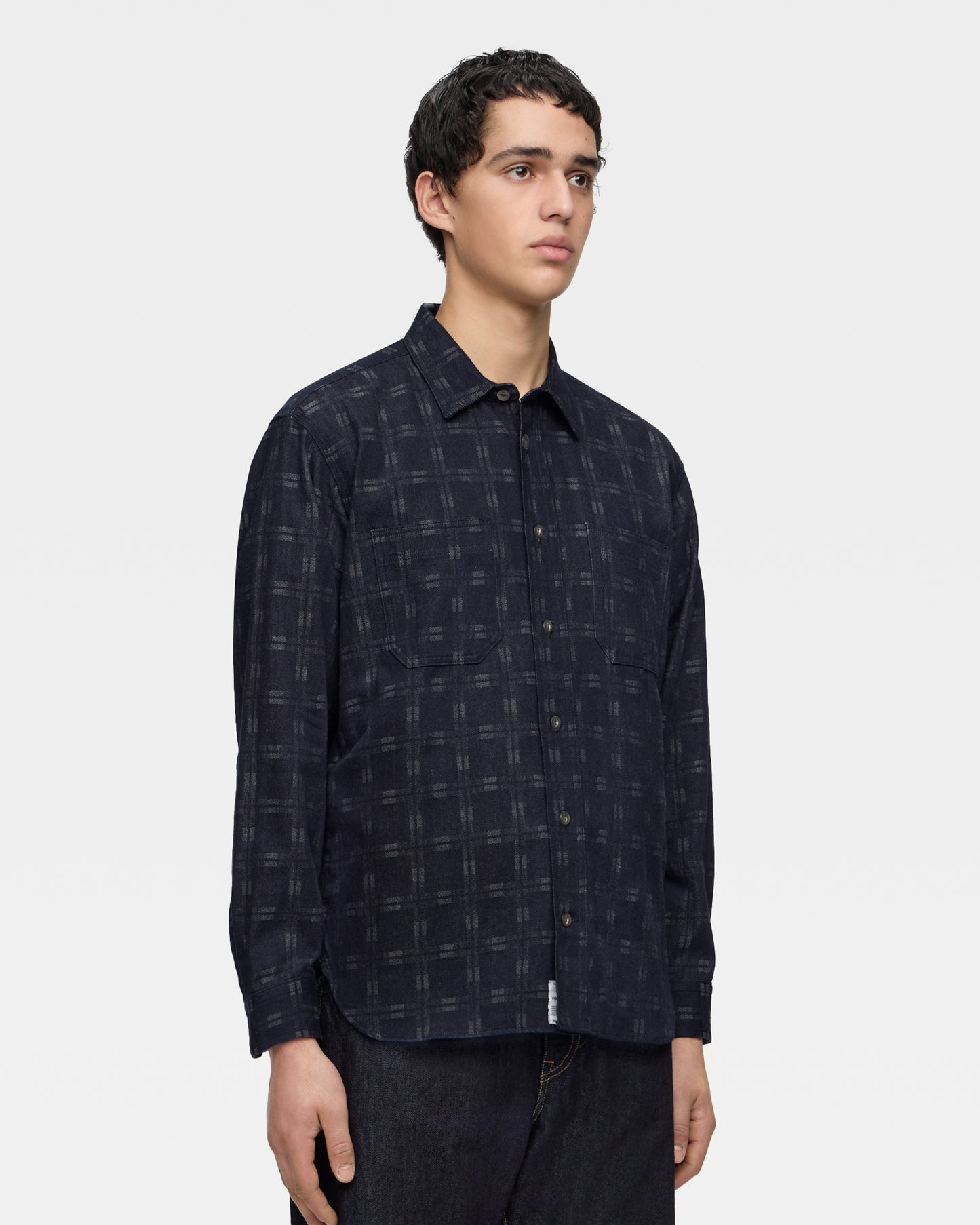 TRIPLE STITCH L/S JACQUARD SHIRT - INDIGO