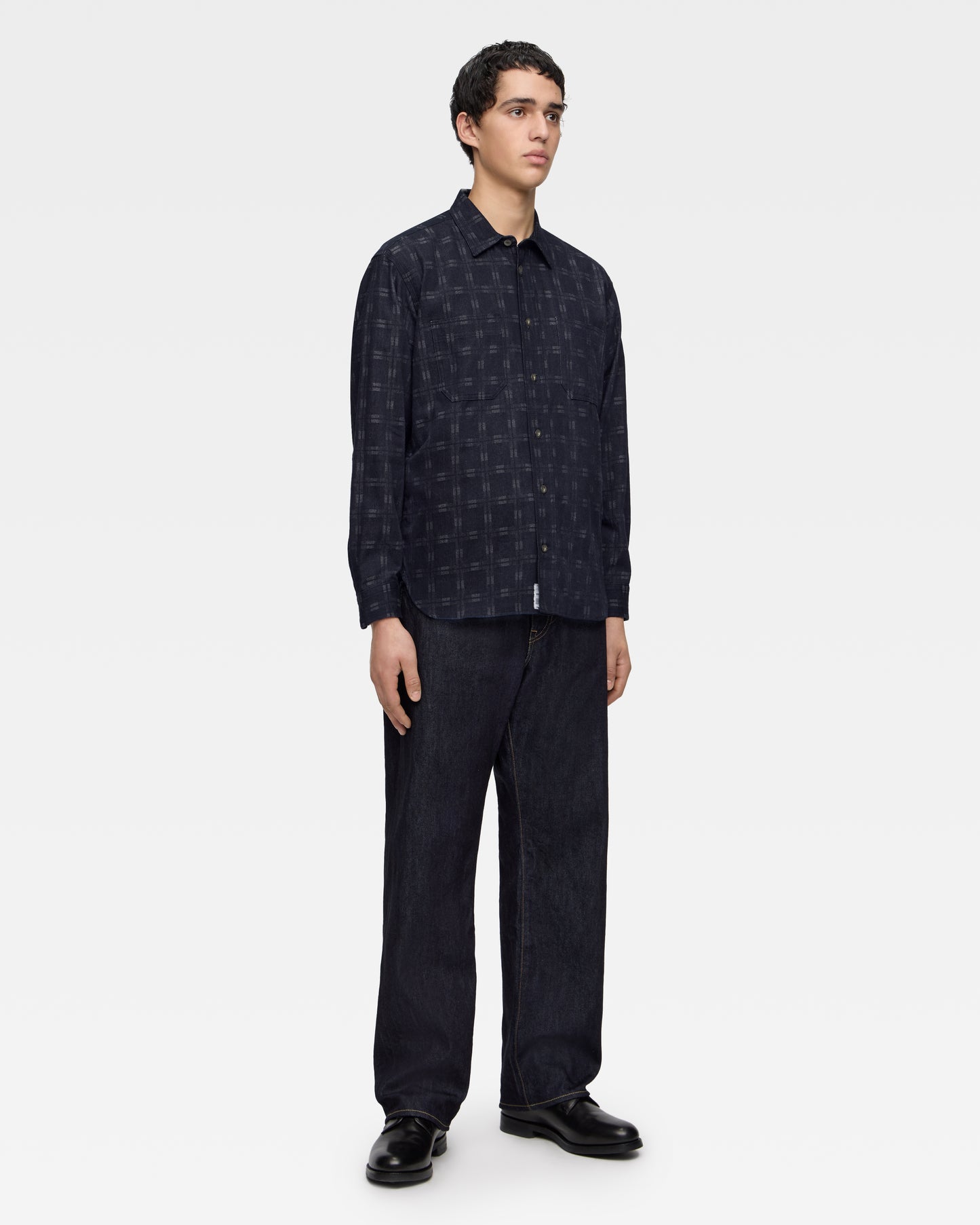 TRIPLE STITCH L/S JACQUARD SHIRT - INDIGO