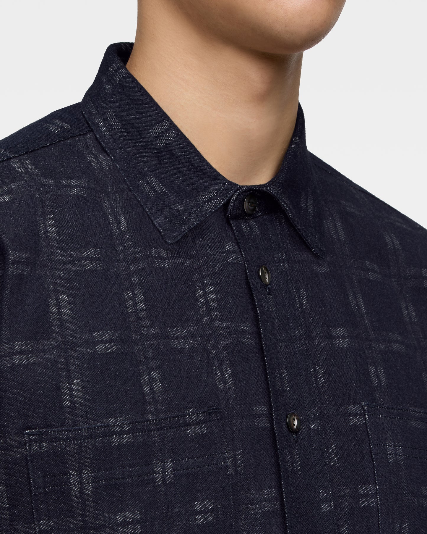 TRIPLE STITCH L/S JACQUARD SHIRT - INDIGO