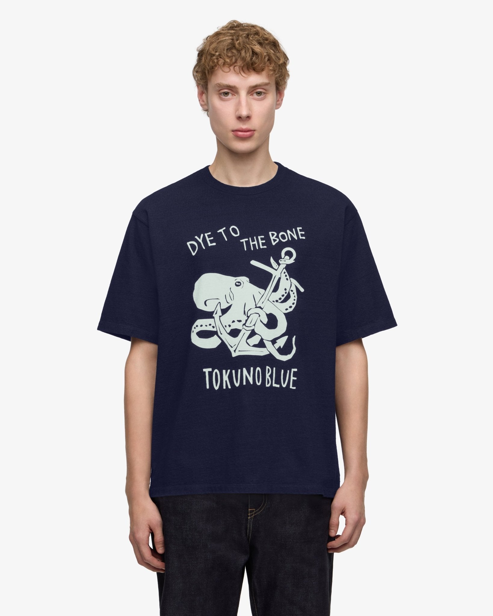 INDIGO YARN DYED TEE - OCTOPUS - MOMOTARO JEANS