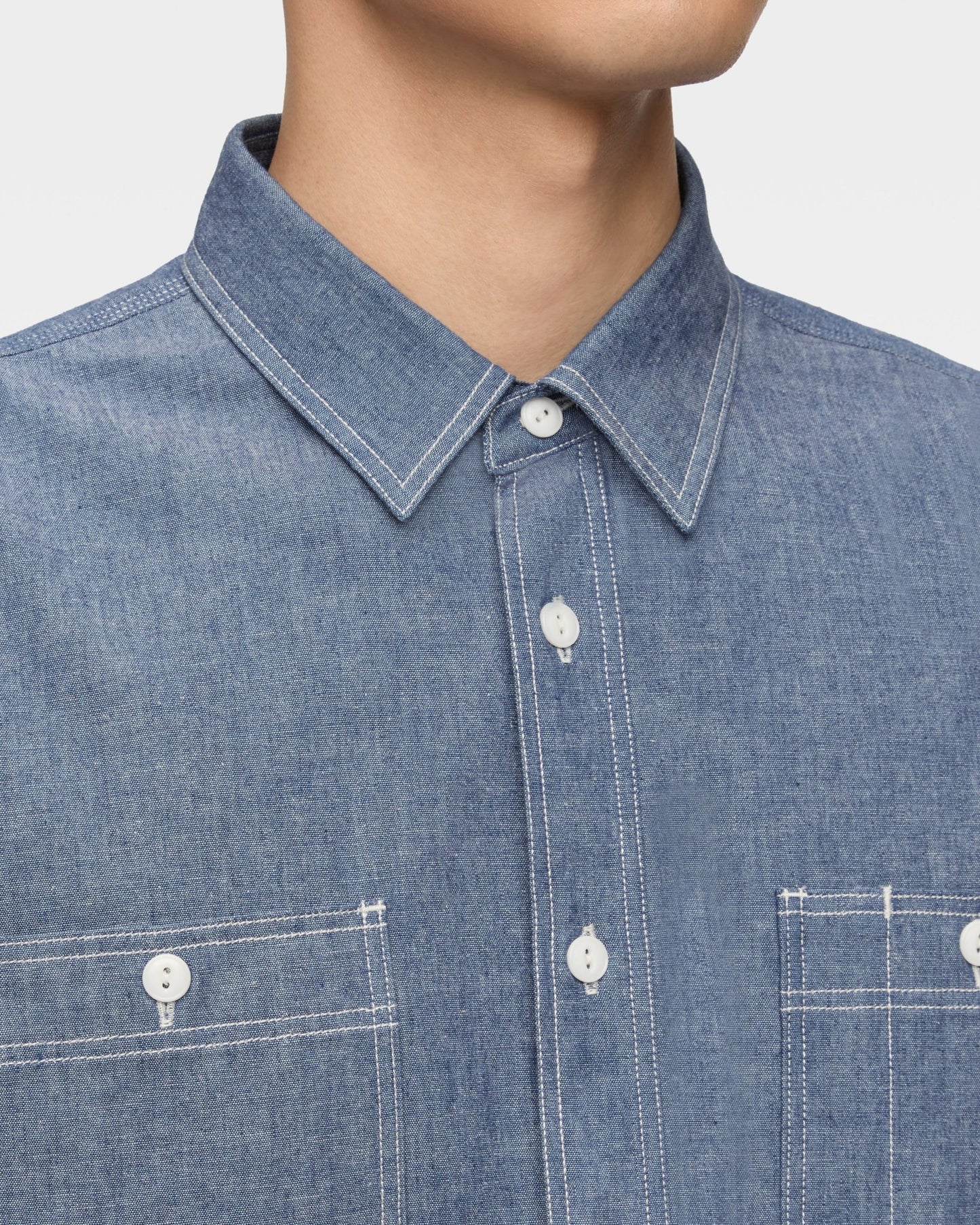 TRIPLE STITCH L/S CHAMBRAY SHIRT(TWO STRIPES) - MOMOTARO JEANS