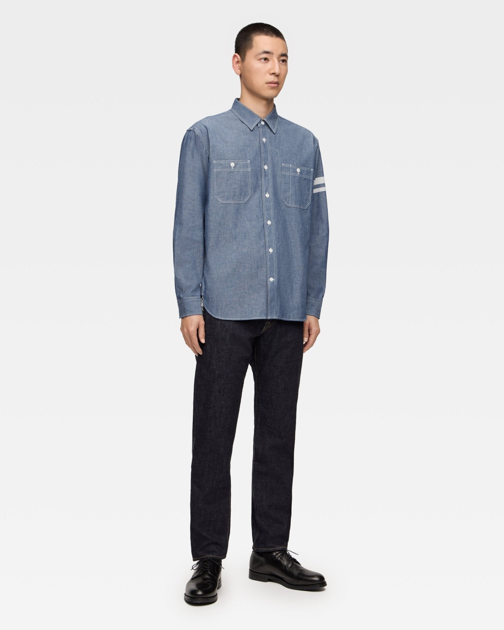 TRIPLE STITCH L/S CHAMBRAY SHIRT(TWO STRIPES) - MOMOTARO JEANS