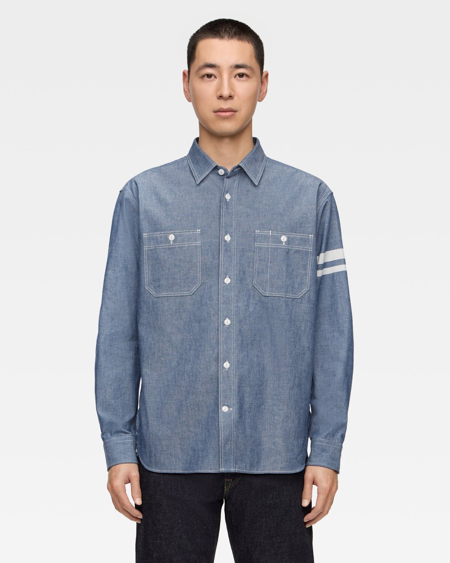 TRIPLE STITCH L/S CHAMBRAY SHIRT(TWO STRIPES) - MOMOTARO JEANS