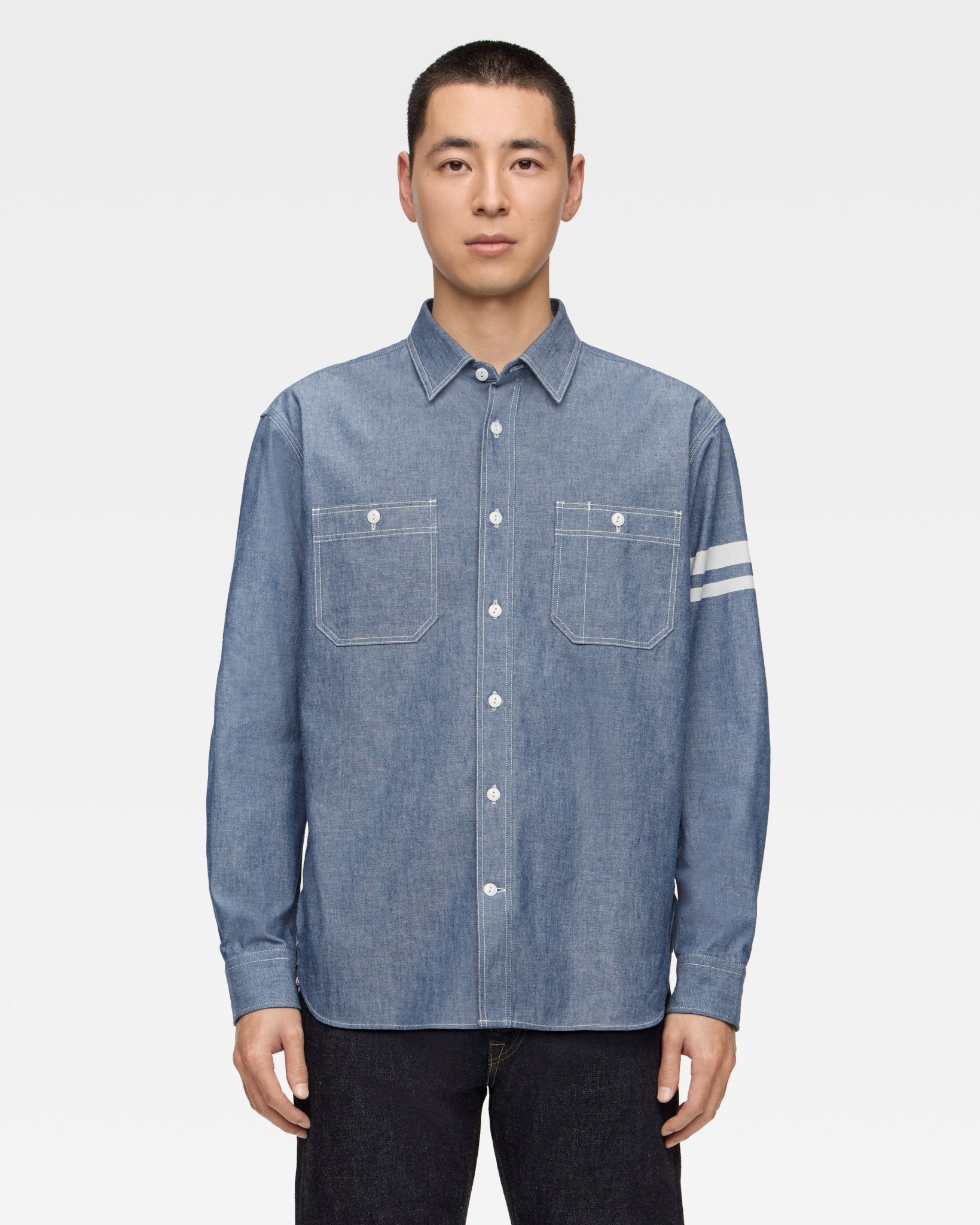 TRIPLE STITCH L/S CHAMBRAY SHIRT(TWO STRIPES) - MOMOTARO JEANS