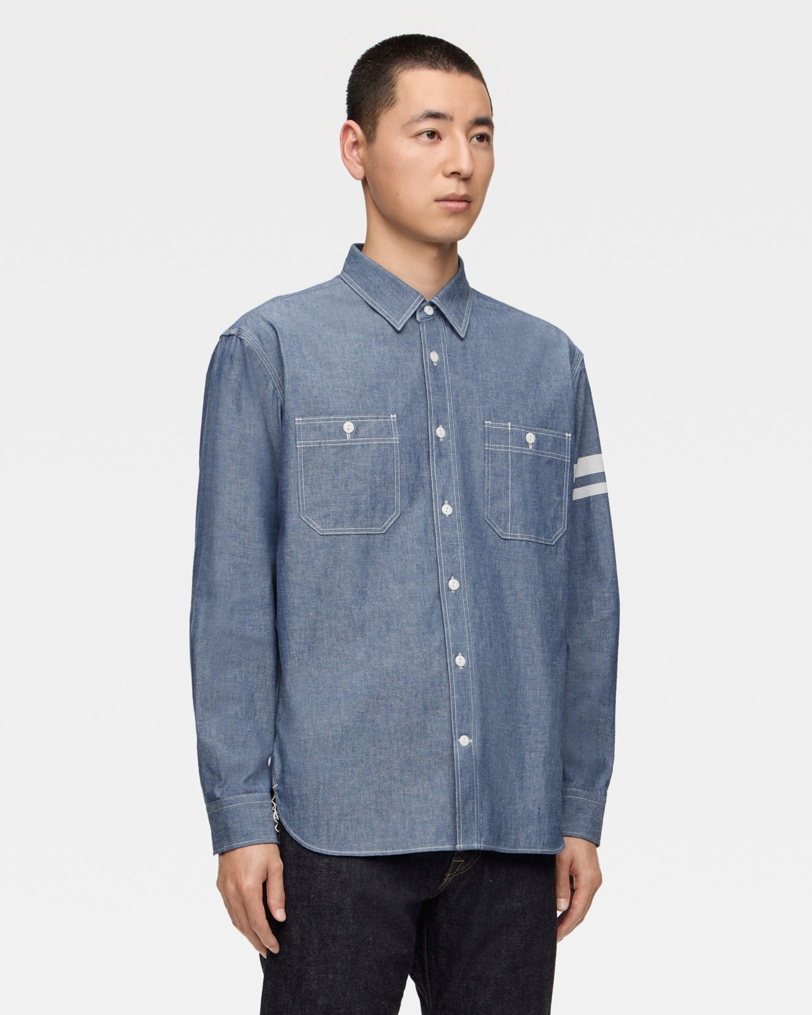 TRIPLE STITCH L/S CHAMBRAY SHIRT(TWO STRIPES) - MOMOTARO JEANS
