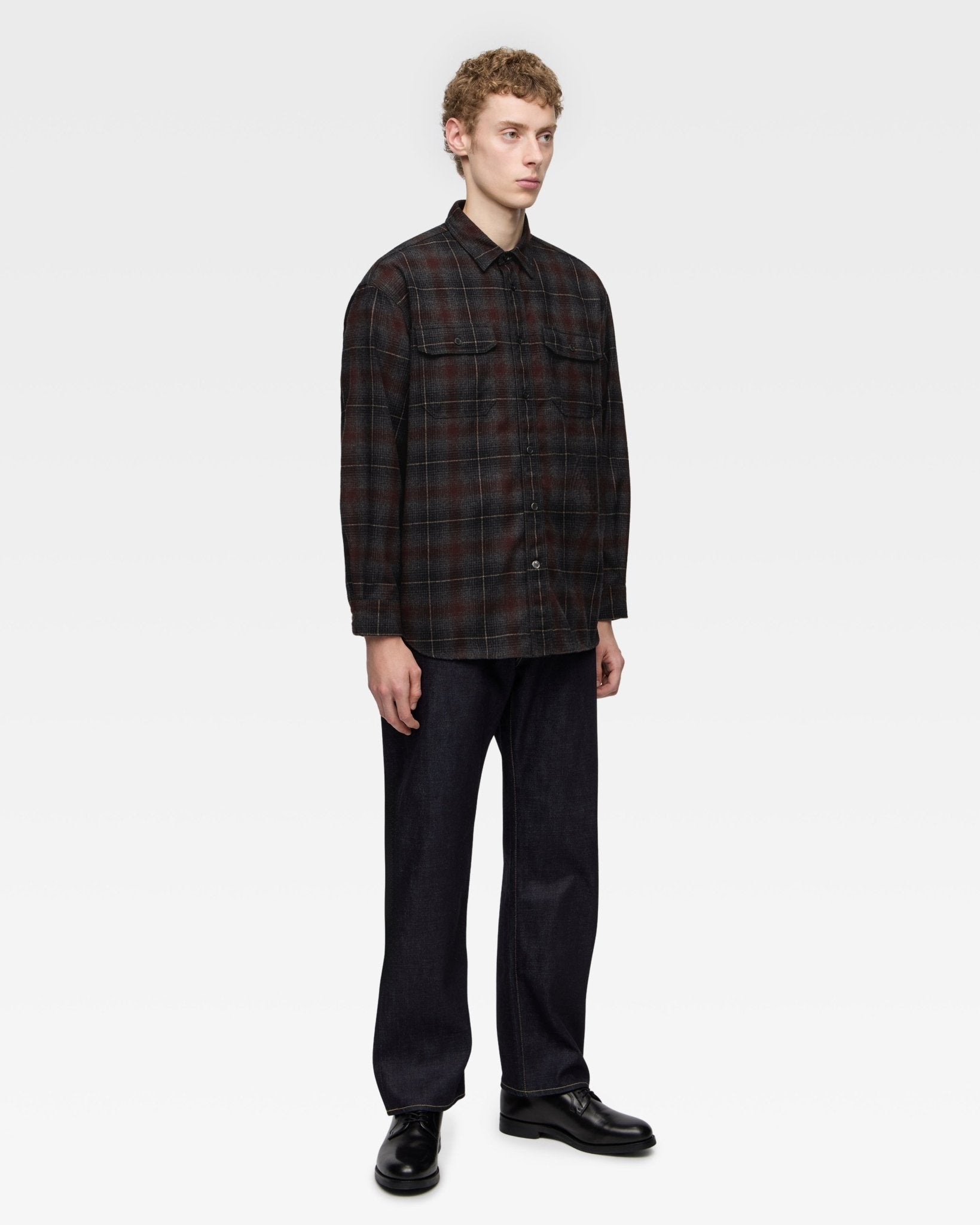 WOOL×CASHMERE OMBRE CHECK L/S SHIRT - MOMOTARO JEANS