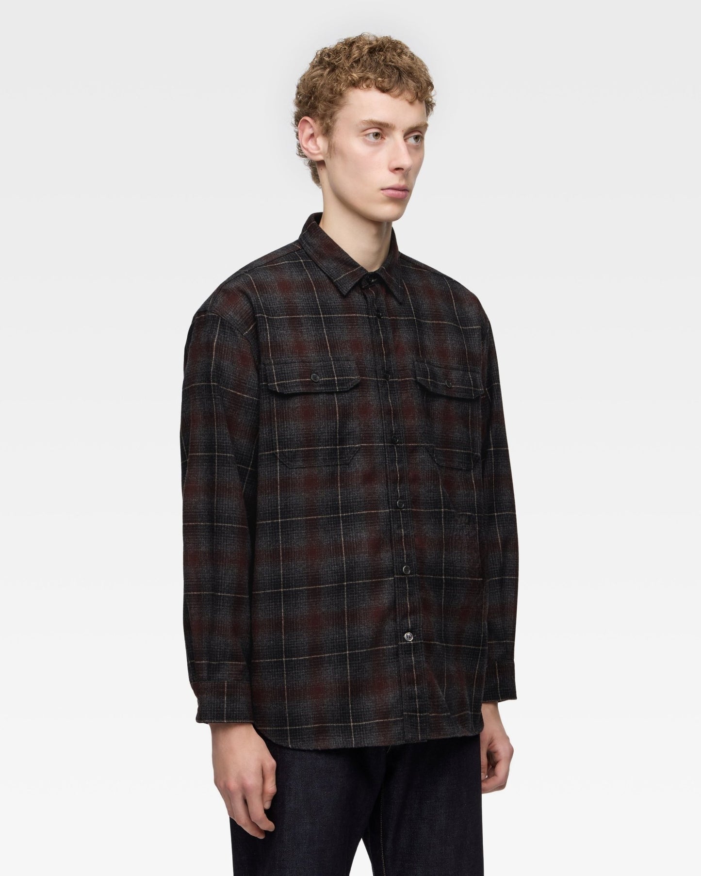 WOOL×CASHMERE OMBRE CHECK L/S SHIRT - MOMOTARO JEANS