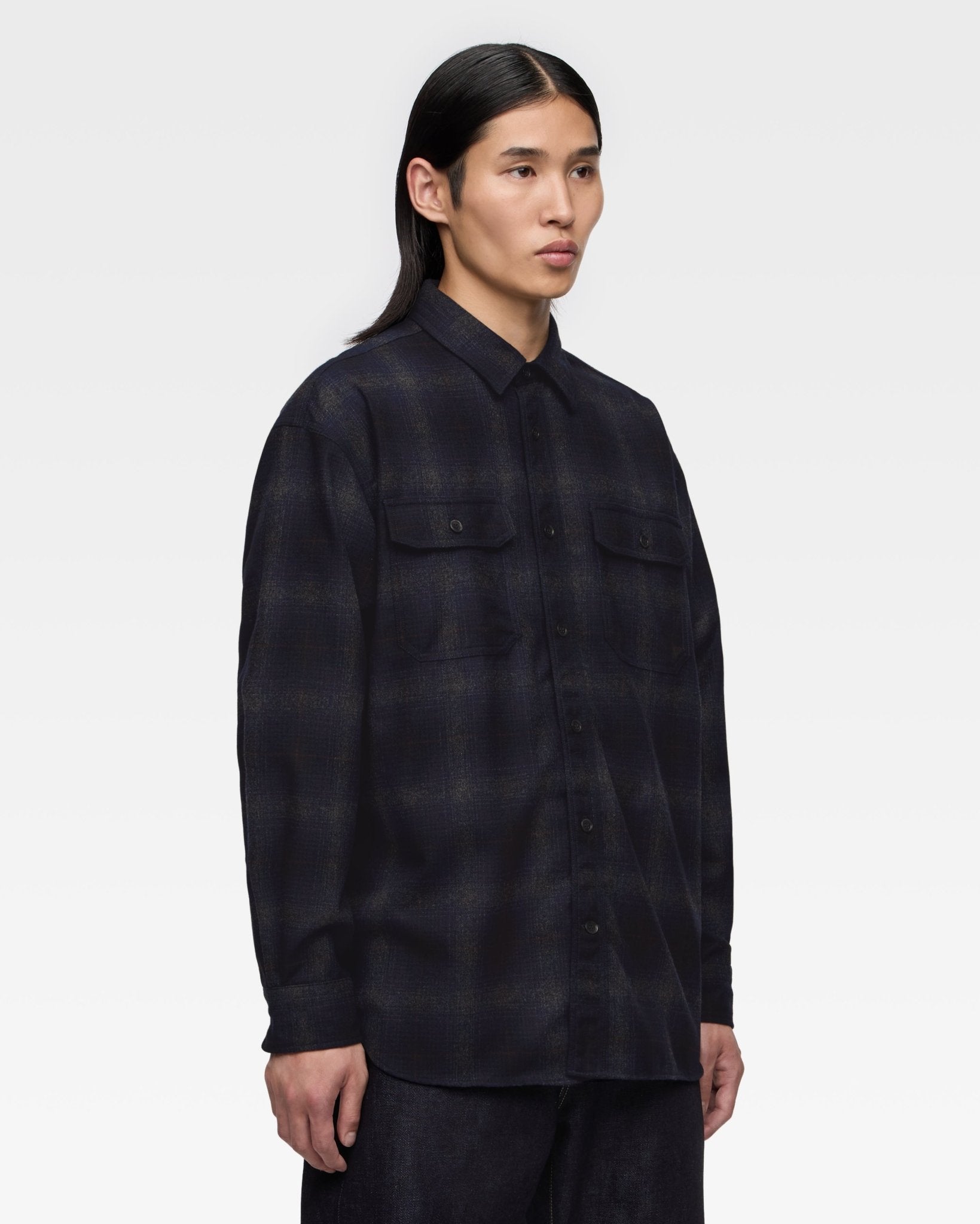 WOOL×CASHMERE OMBRE CHECK L/S SHIRT - MOMOTARO JEANS