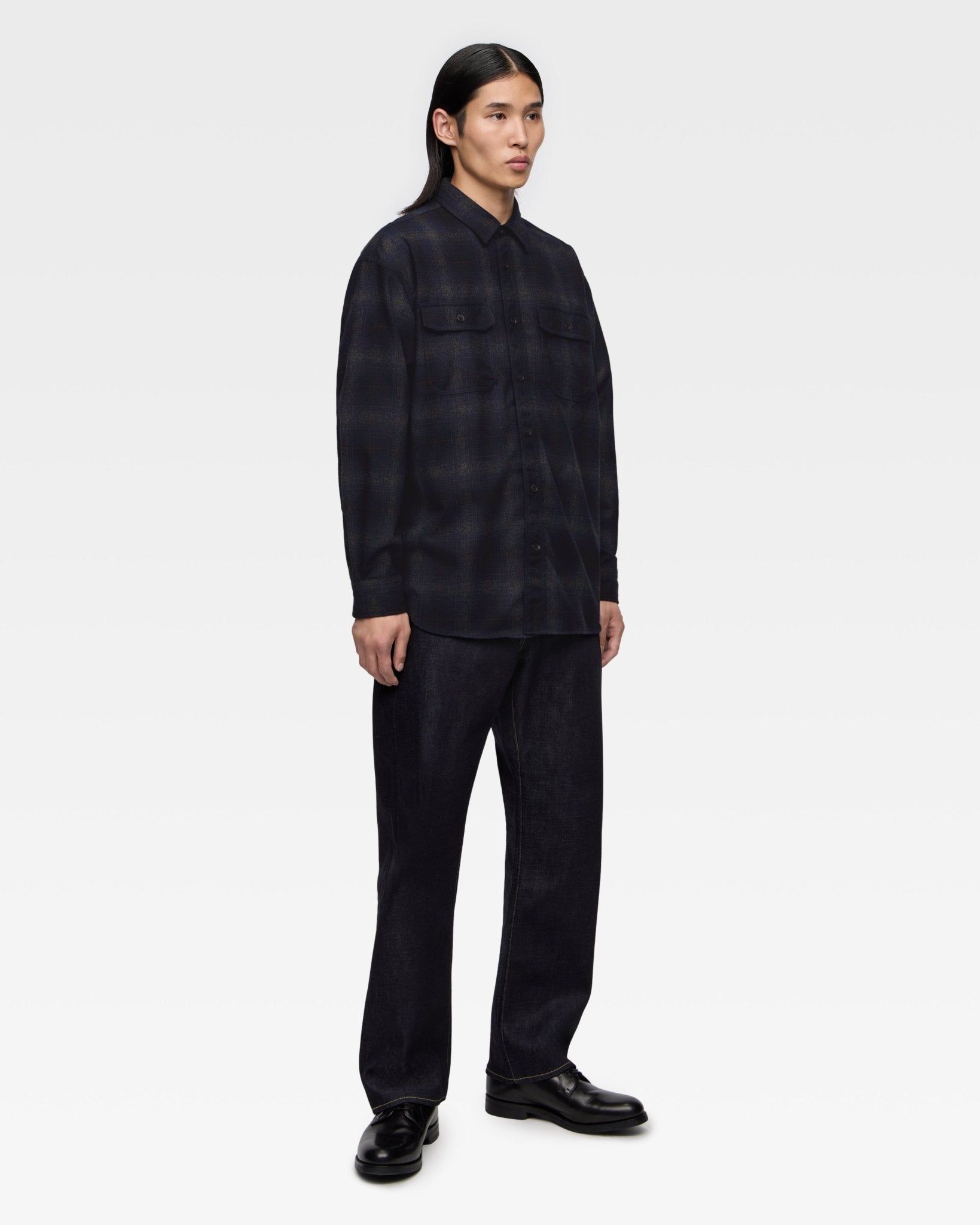 WOOL×CASHMERE OMBRE CHECK L/S SHIRT - MOMOTARO JEANS