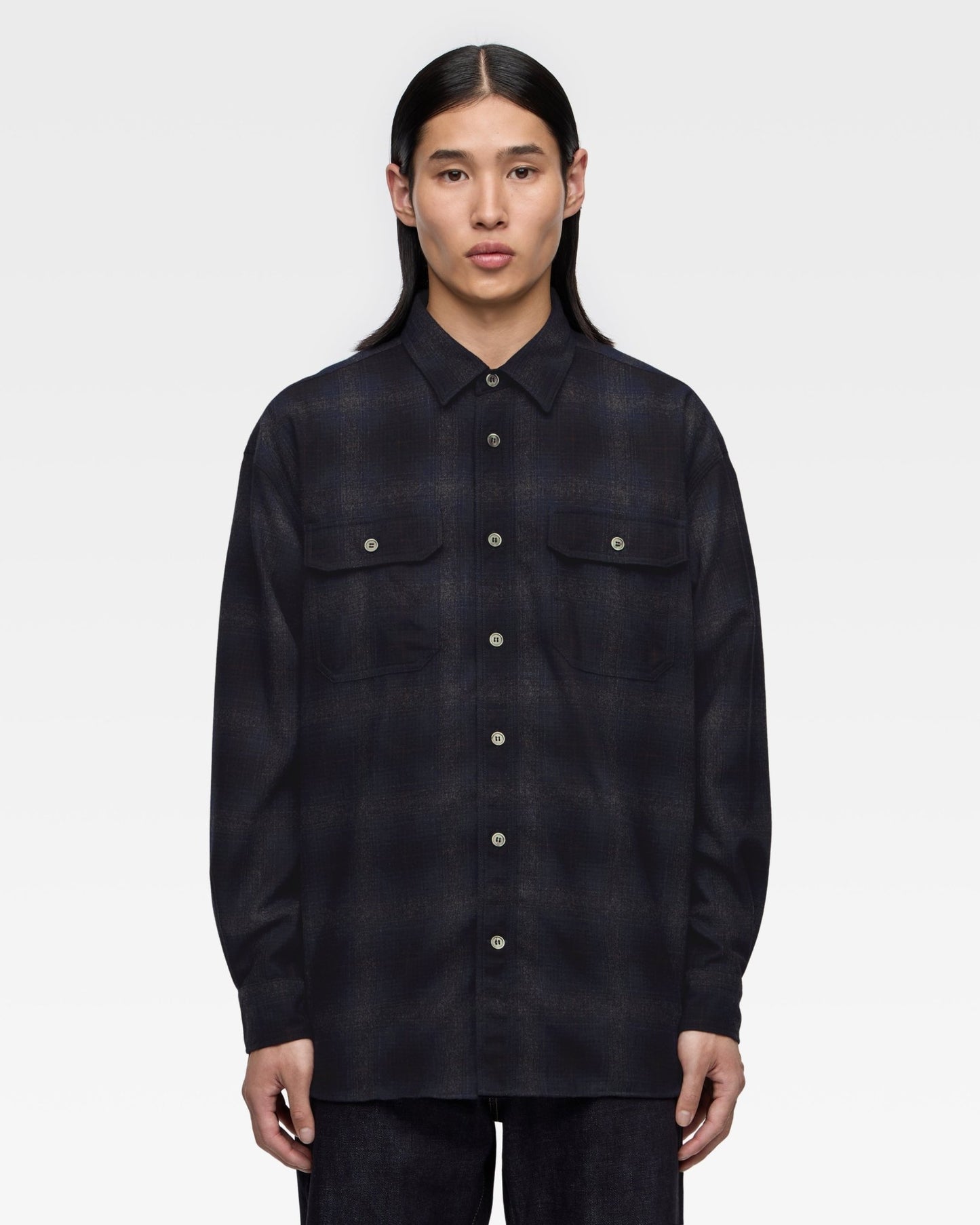 WOOL×CASHMERE OMBRE CHECK L/S SHIRT - MOMOTARO JEANS